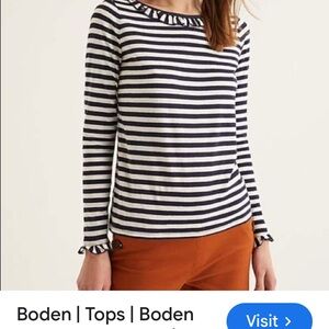 Boden Women's Navy and White Striped Long Sleeve Top
